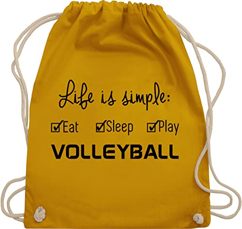 Turnbeutel Rucksack - Geschenke Zubehör - Life is simple Volleyball - Unisize - Senfgelb - fabric bag turnen beutel sportsack turn tasche turnsackerl baumwolle kinder baumwoll stoff sport gym