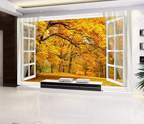 3D papier peint Mural panoramique automne forêt fenêtre paysage 3D papier peint peintures murales salon chambre décorati Papier Peint 3D Chambre à coucher Salle de séjour Mural murale-150cm×105cm