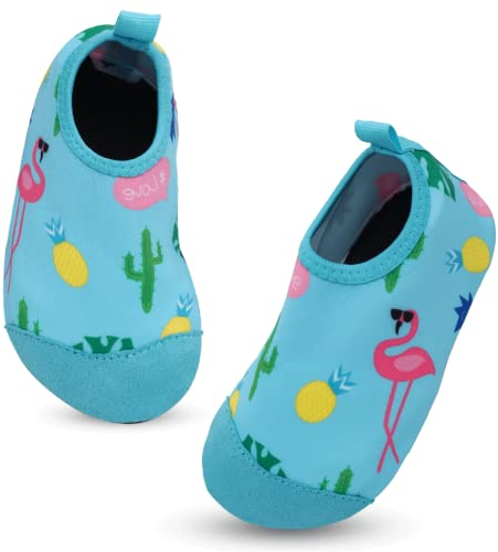 Chaussures Aquatiques Enfant Garçon Fille Chaussures de Plage Séchage Rapide Antidérapant Pieds Nus Chaussettes de d'eau Chaussons Barefoot Piscine Aqua Surf Nager Plongée Sport 24/25EU Flamants Roses