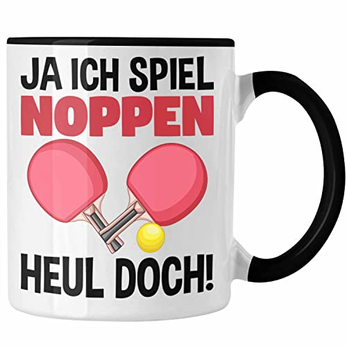 Trendation - Tischtennis Tasse Geschenk Grafik Tischtennis-Spieler Geschenkidee Spruch Lustig Ja Ich Spiel Noppen Tischtennisschläger (Schwarz)