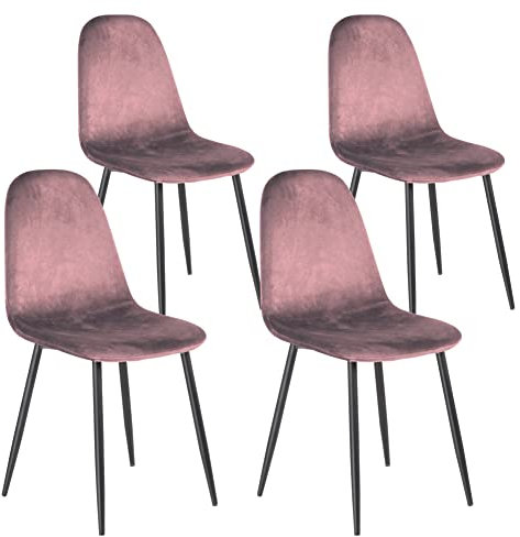 PraTiKo Life Set di 4 Sedie Sala da Pranzo in Velluto Morbido Sedia da Cucina Moderna Imbottita Schienale ergonomico Poltroncina con Gambe in Metallo Nero Resistente Sedia Moderna (Rosa Antico)