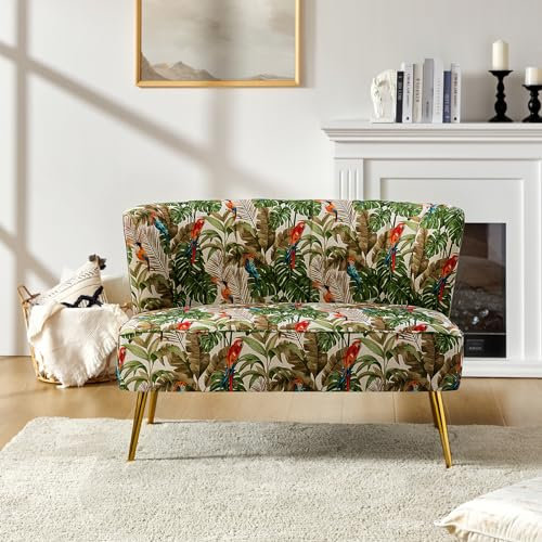 HULALA HOME Velvet 2 Seater Sofa Upholstered Loveseat Couch with Metal Legs Armless Backrest for Living Room & Lounge Chair(GREEN)