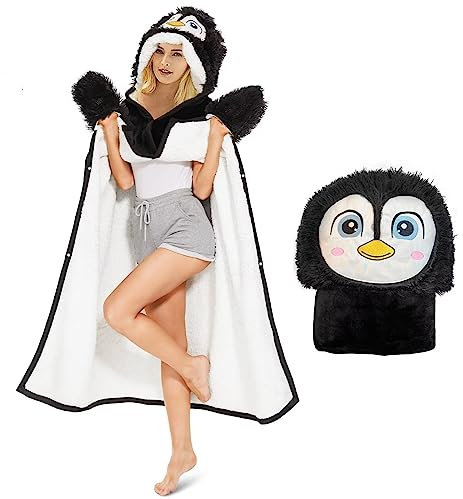 Pinguin Decke mit ärmeln - Pinguin Geschenke für Frauen und Beste Freundin, Geburtstag, Weihnachten, Valentinstag, Geschenke für Freundin, Frauen, Mama, Mädchen, Frau, Schwester