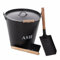Fumio Ascheeimer Aschetonne Kohleeimer Aschebehälter Set Schwarz 12 Liter 30 cm