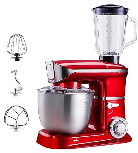 Knetmaschine Mit 5 L Edelstahl-Rührschüssel Teigmaschine 7-Gang-Mixer Küchenmaschine Rührmaschine Mit Spritzschutz, Teighaken, Schneebesen, Schneebesen Optionales Zubehör Fleischwolf, Saftpresse 1000W