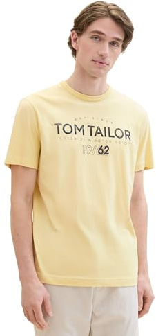 TOM TAILOR Herren T-Shirt mit Logo-Print aus Baumwolle, light yellow, M