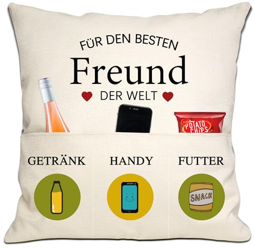 Bommex Geschenk für Bester Freund in der Welt - Kissenbezüge 18x18 Zoll Mit 3 Taschen für Geburtstag, Valentinstag
