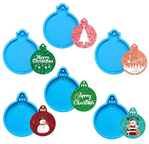 6 Pezzi stampi rotondi in silicone, Stampo in resina epossidica, Stampo 3D della decorazione dell'albero di Natale, per confezioni regalo, Portachiavi, artigianato DIY, Pendente in resina epossidica