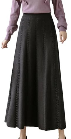 Damen Casual Mittellanger Strickrock Herbst Winter Solide A Linie Hohe Taille Midi Lange Röcke, dunkelgrau, Einheitsgröße