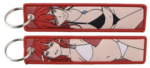 Pinstant Chainsaw Man Makima Bikini Sexy Cute Anime Manga Keychain Key Tag Chain Fob Ring, Red, 5.1 x 1.2 inches