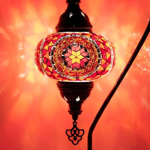 Orientalische Marokkanische Mosaik Tischampe Handgefertigte Dekorative Türkische Mosaiklampe (Rot 3050)