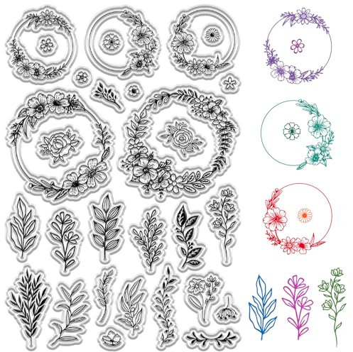 craspire Blatt-Blumen-Klarstempel, Girlande, Transparente Retro-Stempel, Wiederverwendbare Silikon-Stempelsiegel Für Die Erstellung von Tagebüchern, Karten, Dekoration, DIY-Scrapbooking-Zubehör