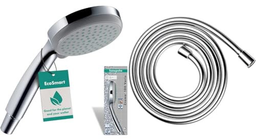 hansgrohe Croma 100 - Pommeau de douche économie d'eau avec 9 l/min (EcoSmart), Douchette à main & Isiflex - Flexible de douche universel 2,00 m, tuyau de douche avec protection anti-pliure