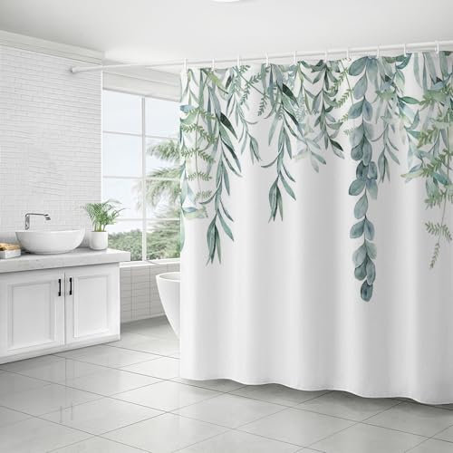 FAIRYGATE Picture Shower Curtain Garden Forest Green Leaves Bathroom Curtain 180 x 180 cm Waterproof Mildew & Mould Resistant Polyester Fabric Bath Curtains with 12 Hooks B9516
