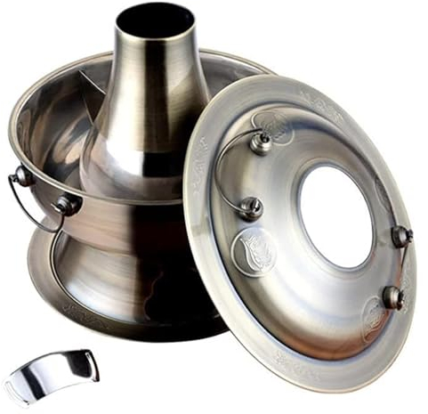 Fondue chinoise, pot au feu chinois au charbon de, Marmite shabu-shabu au charbon de bois chinois à deux goûts, ustensiles de cuisine en acier inoxydable for 3 à 7 personnes, fête à la maison, 36 cm