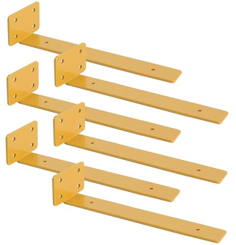 JYiuog Lot de 6 supports d'étagère flottants invisibles en L - Supports d'étagère en métal industriels - Supports pour étagères (jaune, 35cm)