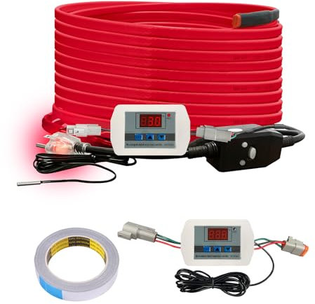 Softer Pipe Heat Cable with Replaceable Digital Display Thermostat for Pipe Freeze Protection 30FT, Red Self-Regulating Heat Trace Cable for Metal and Plastic Home Pipes