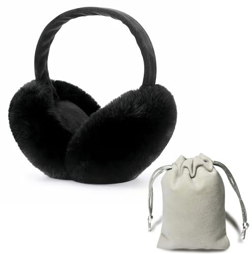 ZOCONE Cache Oreilles Femme Peluche, épaissir d'hiver Pliable Cache Oreille fille Cache-oreilles doux et Chauds pour Homme et Femme l'extérieur Avec sac de rangement Chauds Cadeau d'hiver (Noir)