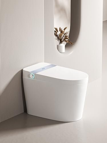 MEJE Toilettes automatiques, toilettes intelligentes avec siège de toilette chauffant, double chasse étendue intégrée, évacuation murale, rinçage des pieds, chauffage de siège, télécommande,