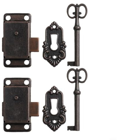 2 Sets Vintage Cabinet Door Lock Set Key Decorative Antique Cabinet Door Lock Sets with Matching Keys Cabinet Lock Decorative Lock