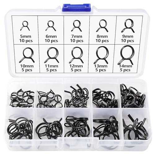 Lyeteung 75 pezzi, 10 misure, 5 – 14 mm, doppio filo del carburante, clip a molla, colore nero