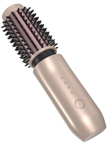 NeuWee Cordless Hair Curling Brush, Mini 3 in 1 Hot Hair Brush with 4 Temperatures, Outdoor Heated Curling Iron and Travel Straighteners, 7000 mAh USB Rechargeable Curling Wand Brush (Gold)