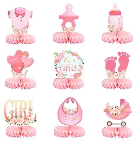 Goiern 9 Stück Rosa Baby Shower Dekorationen Waben Zentrumstücke für Mädchen Blumen Es ist EIN Mädchen Geschlechtsaufdeckung Tischzentrum Partyartikel Baby Mädchen