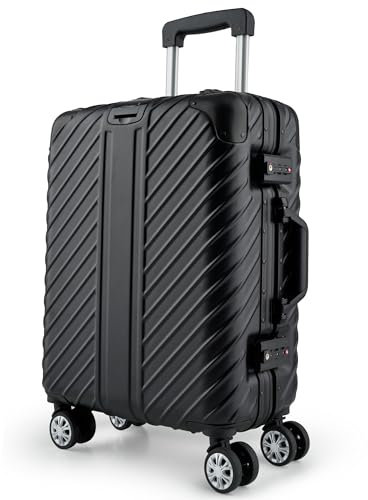 LETTOO 55x40x20 Handgepäckkoffer mit Alu-Rahmen | Reisekoffer mit Rollen - Extrem Stabiler Trolley Koffer mit Laptoptaschen-Befestigung [WASSERGESCHÜTZT] mit Eckenschutz (schwarz, Handgepäck 20 Zoll)