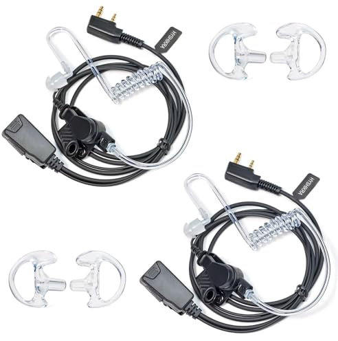 HYSHIKRA Walkie-Talkie-Ohrhörer mit Mikrofon 2-poliges G-Form-Headset mit PTT kompatibel mit Kenwood Retevis Baofeng UV-5R Radio-Ohrstück für Security Bodyguard (Transparenter Schlauch, 2 Stück)