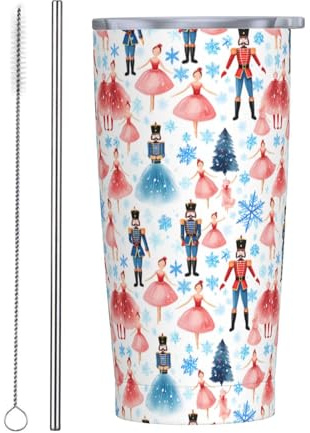 Gobelet isotherme en acier inoxydable avec couvercle et paille Motif Casse-Noisette, Roi des Souris, Danse de Ballet