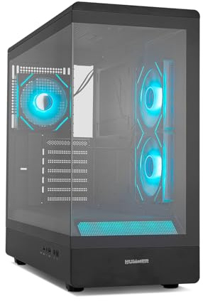 NOX Xtreme Products Hummer Signal – ATX-Mid-Tower | M-ATX, ARGB Frameless Hartglas, GPU-Support bis 420 mm, Magnetischer Staubfilter, Platz für 9 Lüfter, 3×120 mm inklusive, Schwarz