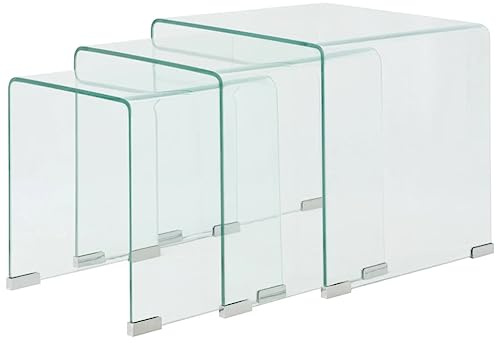 Générique Ensemble de Tables Gigognes 3 Pièces en Verre Trempé Transparent, Tables Basses et Tables d’Appoint Modernes Peu Encombrantes, Mobilier Design pour Salon et Chambre