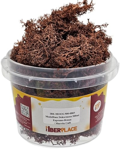 Iberplace Dekor-Moos in Dose – 500 ml – weich, formbar, farbintensiv – für Modellbau, Dioramen & Deko – Farbauswahl (Espresso-Braun)