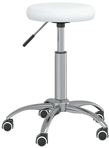 Teenpull Esszimmerstuhl Weiß Kunstleder, Drehbarer Küchenstuhl mit Rollen, Höhenverstellbar, Verchromtes Stahlgestell, Modernes Design für Esszimmer und Küche, Hoher Sitzkomfort