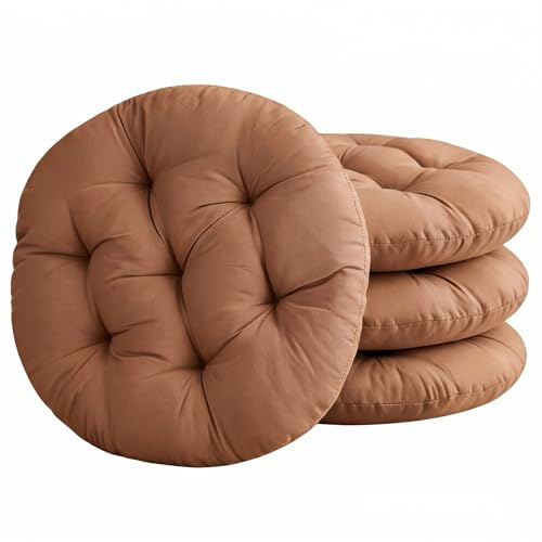 MOFXWHE 4er Set Stuhlkissen Rund, 40cm Bequemes Sitzkissen Gefüllte Sitzkissen, Runden Bodenkissen Stuhlauflage für Indoor, Outdoor, Küche, Garten, Esszimmer, Wohnzimmer, Studierzimmer (Braun)