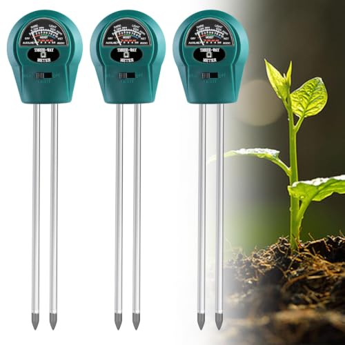 HOSPAOP - Probador de humedad del suelo para plantas, Tester de suelo 3 en 1 con pH/humedad/luminosidad, humidificador para jardín, césped, agricultura y plantas de interior y exterior, lote de 3