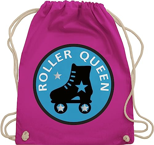 Turnbeutel Rucksack - Vintage Retro - Roller Queen Rollschuh - Unisize - Fuchsia - kinderturnbeutel typisch frau wrotki beutel sport tasche kinder 25. geburtstag rolschue stoffbeutel frauen