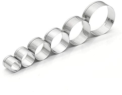 Danigrefinb Backzubehör Edelstahl Kuchenformen 6 Stück/Set Runde Form Fondant Backform Keks Kekse Kuchen Dekorative Ausstecher für Formen Dekorieren – Silber