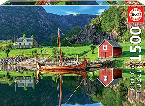 Educa 18006, Wikingerschiff, 1500 Teile Puzzle für Erwachsene und Kinder ab 12 Jahren, Skandinavien, nordische Landschaft