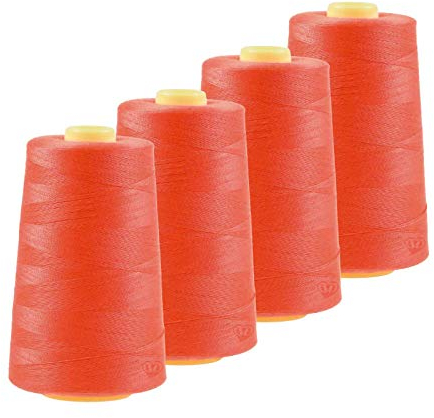 4 x 4572m Qualitäts Overlock-Garn Overlock-Nähgarn Oeko-Tex Farben 661 bis 700, Farbe:A666 neonkoralle