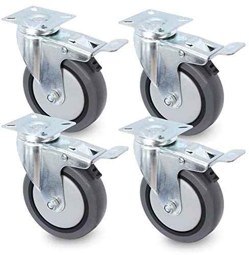 PRIOstahl Transportrollen mit Bremse klein 100mm Rollen für Möbel 4 Rollen Set - bis zu 80Kg pro Rad Möbelrollen Lenkrollen Gummi für Palettenmöbel Transportroller oder Transportboxen Rollbrett