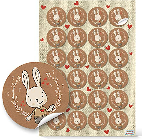 Logbuch-Verlag 24 Ostersticker Osterhase Aufkleber rund Ø 4 cm braun Ostern Sticker Hase Osternest Verzierung