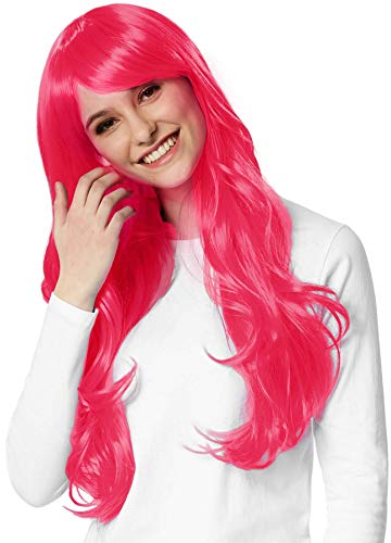 tectake 901009 Perücke Langhaarperücke mit schön fallenden Locken, inkl. Haarnetz, diverse Farben (Pink)