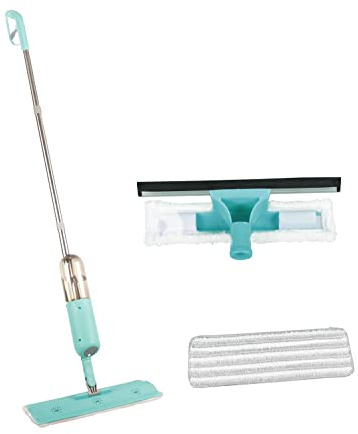 ARSUK Bodenwischer mit Sprühfunktion, Sprühmopp mit Wassertank für Bodenreinigung mit 2 Wisch Pads und Fensterschaber mit 400ml Wassertank