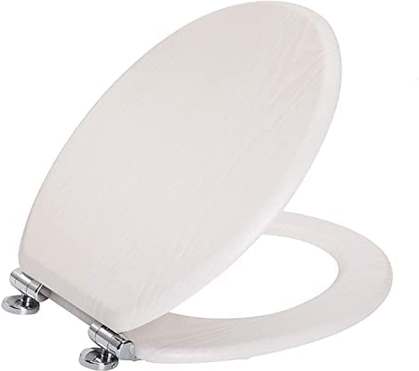 Angel Shield Antibacterial Wooden Soft Close Toilet Seat with Quick Release Hinges - Easy Clean and Assembly (White Oak)