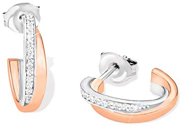 Amor Creolen 925 Sterling Silber Damen Ohrschmuck, mit Zirkonia synth., 1,5 cm, Bicolor, Kommt in Schmuck Geschenk Box, 2023915