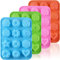 Newk Lot de 4 moules en silicone en forme de fleur, 12 cavités pour bonbons, fêtes, festivals et loisirs créatifs - Vert + bleu + rose + orange