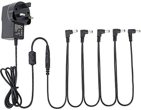 Musiclily Pro UK Standard Gitarren Netzteil Power Supply Adapter 9V DC Mit 5 Wege Daisy Chain Kabel und Verpolungskabel für Effektpedale