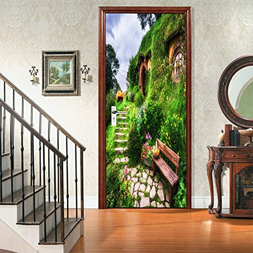 A.Monamour Türtapete Selbstklebend Türfolie Türposter 3D Haus Auf Dem Berg In Auckland Neuseeland Vinyl Folie Türdeko Tapete Wandbild Türaufkleber Türtattoo 90 x 200 cm