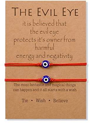 MANVEN 2 Stück nazar auge Böser Blick Armband Glücksschutz Handgemachtes Familienarmband Geschenk für Frauen Mädchen Männer Freunde Rot
